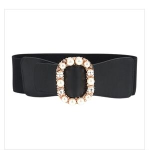 Made with Love Pearl Rhinestone Vegan Elastic‎ Belt
